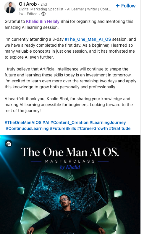 Public LinkedIn post from a session attendee